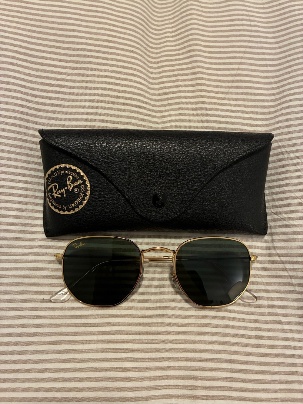 Ray-Ban Hexagonal Gold Frame Green Lens Sunglasses